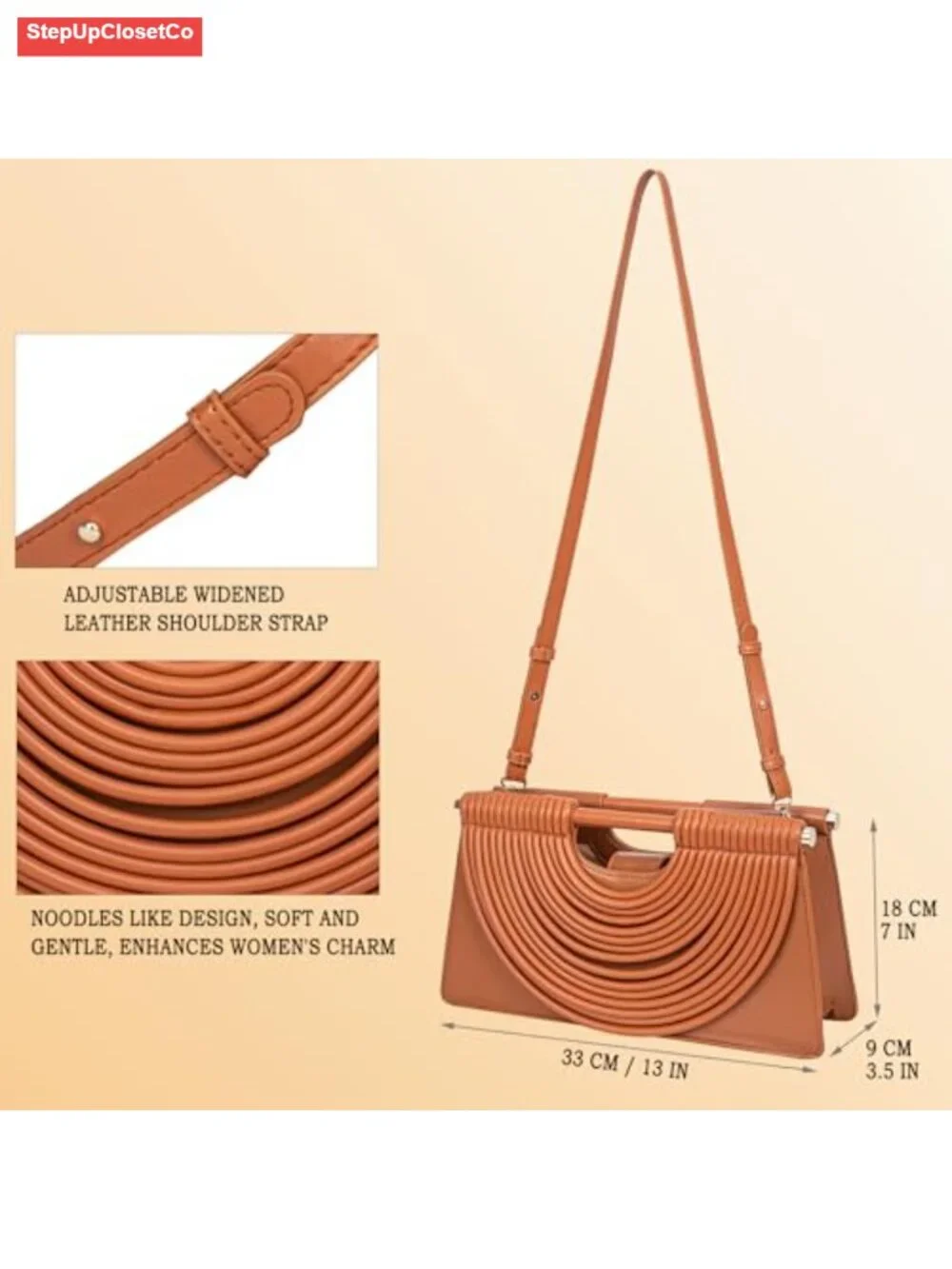 Woven Faux Leather Half Round Satchel Handbag Shoulder Crossbody Purse